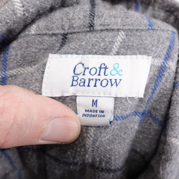 CROFT & BARROW GREY CHECK FLANNEL BUTTON DOWN SHIRT MENS SIZE M MEDIUM - Picture 6 of 6